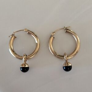 Gold Hoop Earrings with Black Accents